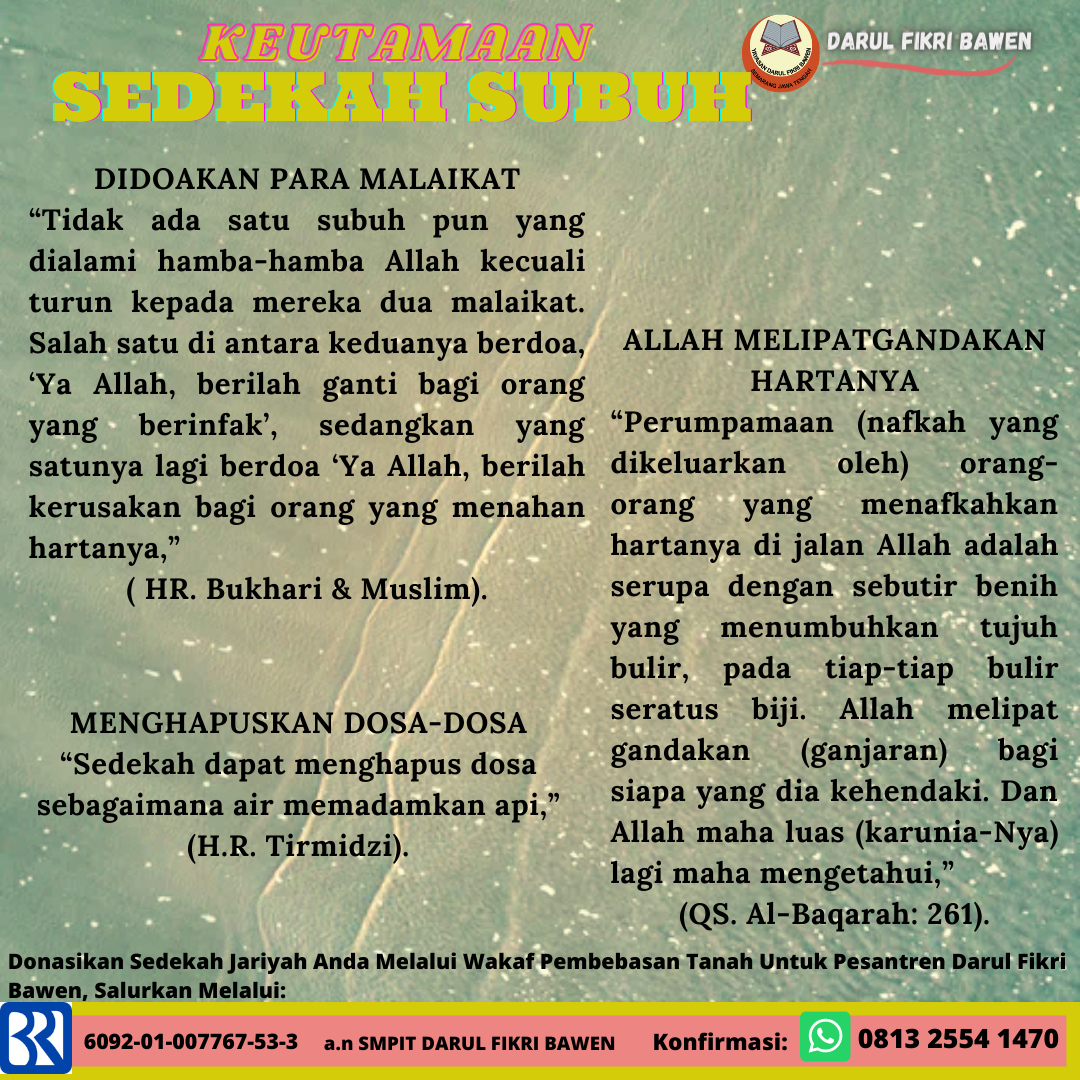 DATANGKAN UNTUNG, JAUHKAN BUNTUNG, DENGAN SEDEKAH SUBUH